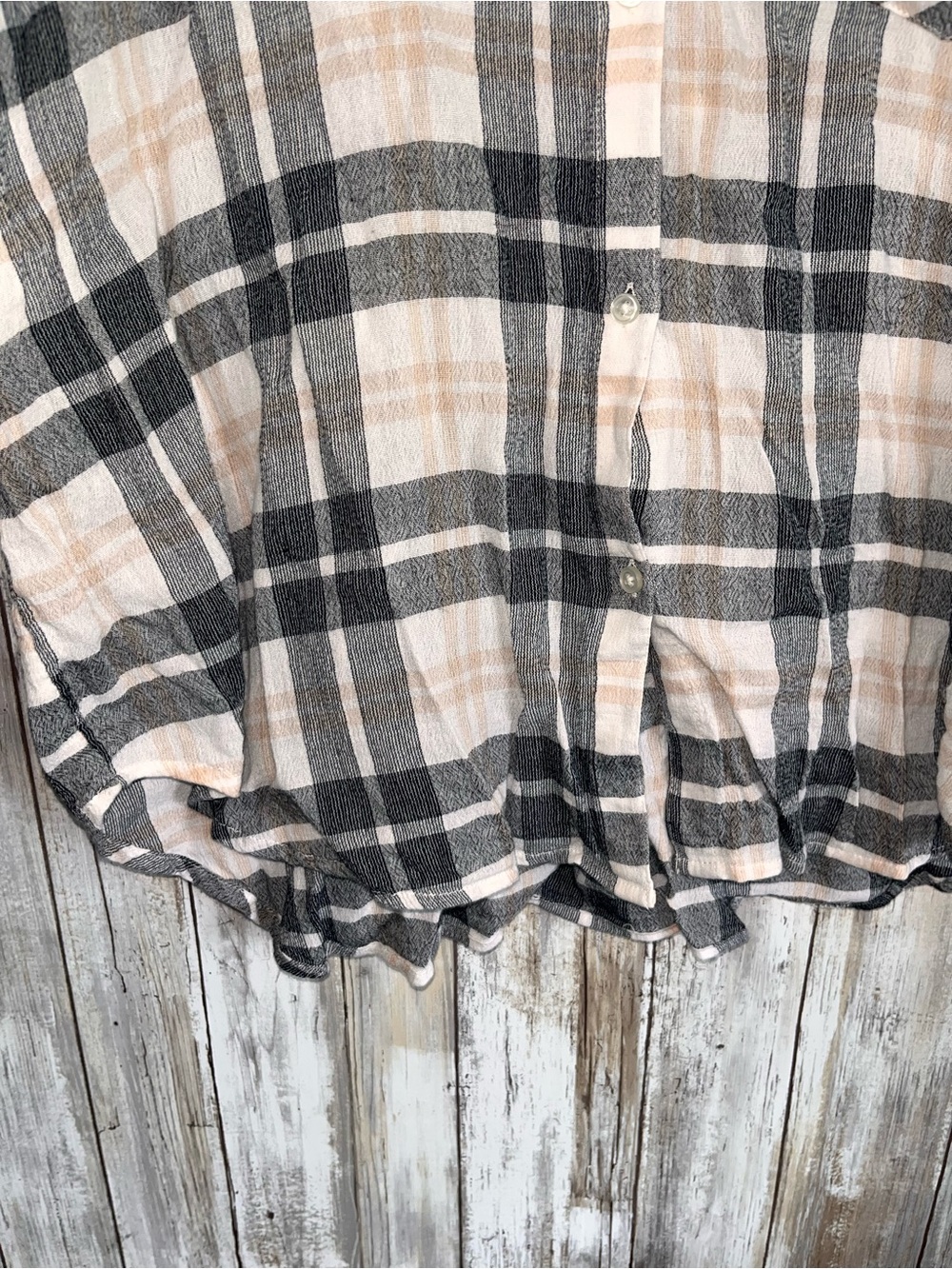 Lucky Brand Plaid Button Front Shirt Blouse Black Cream Blush XL - Picture 3 of 5